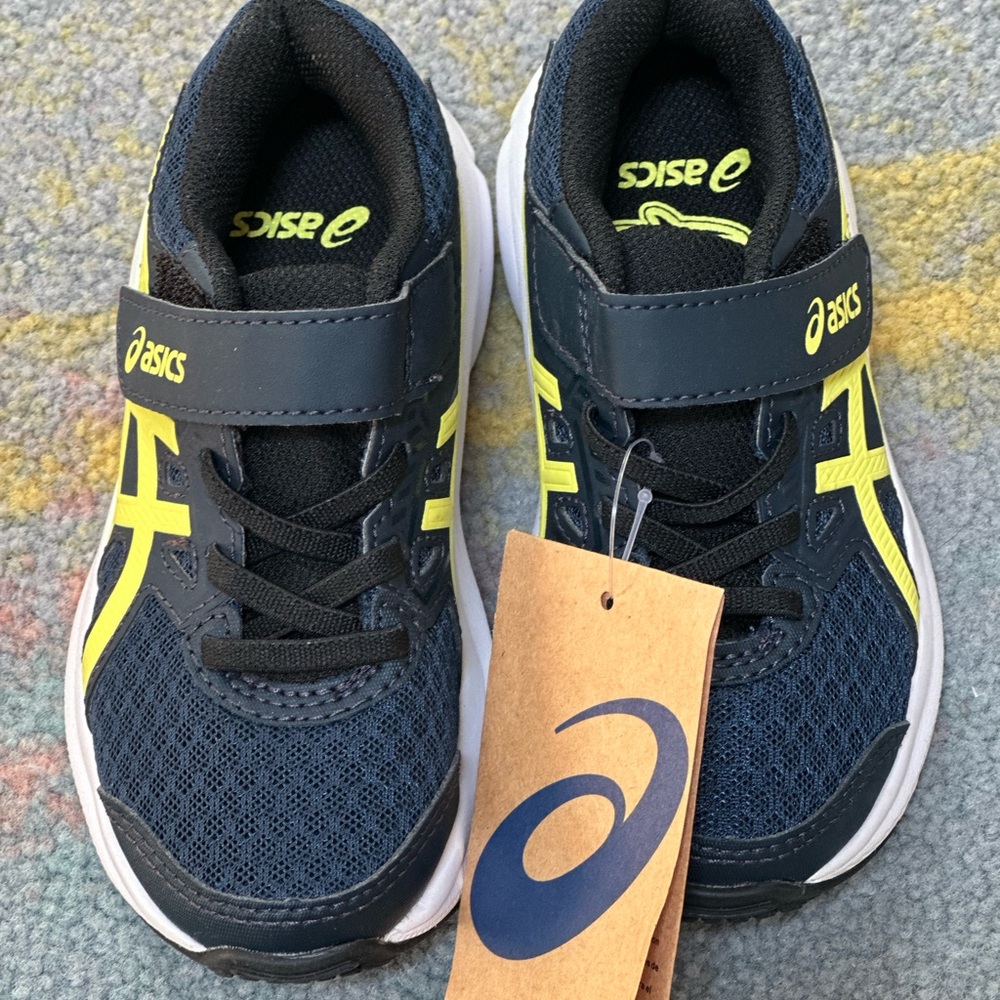 Asics Blue and Neon Yellow Sneakers with Breathable Mesh (narrow fit)